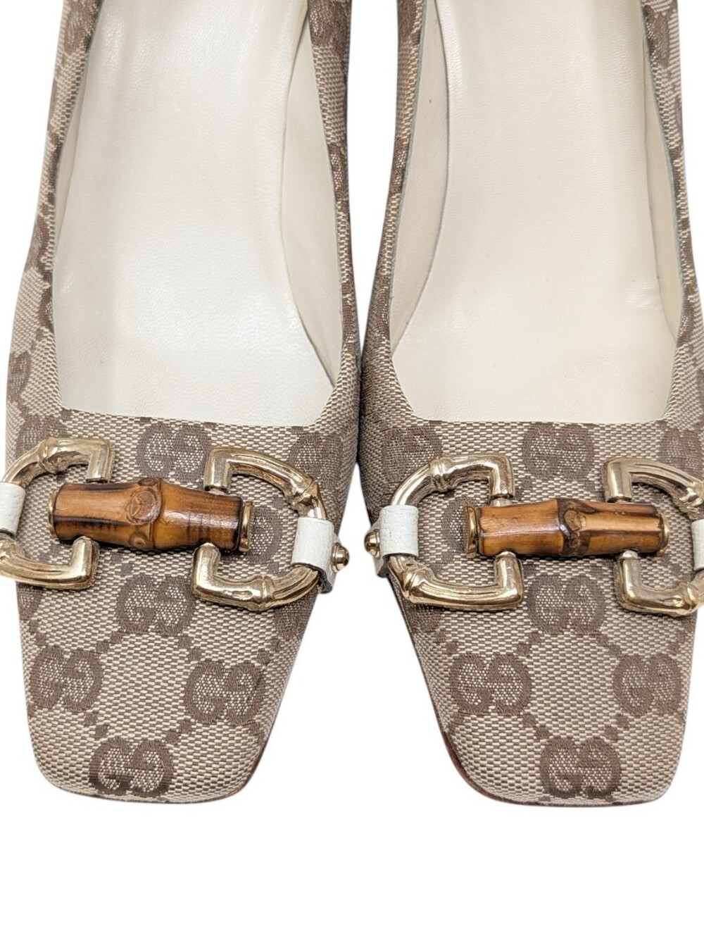 Gucci Monogram Horsebit Bamboo Square Toe Wooden Block Heel Pump Size 7.5 - Picture 6 of 10